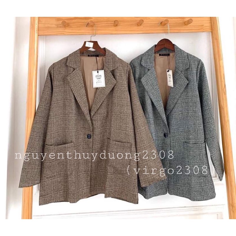 [Ảnh thật/Video] Áo blazer dạ kẻ 2 lớp cực xinh