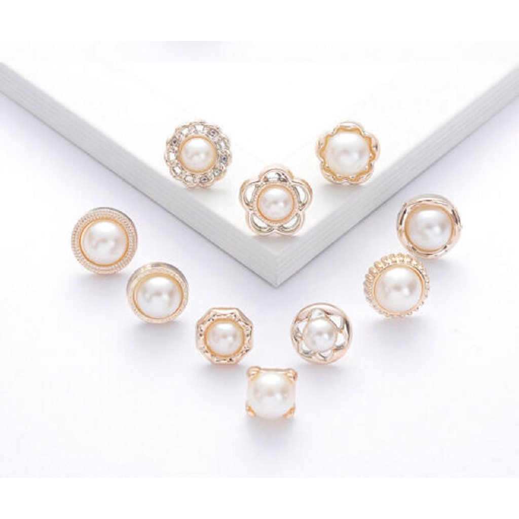 Set 10 ghim cài áo đính đá/ngọc trai nhân tạo nhiều kiểu dáng thanh lịch