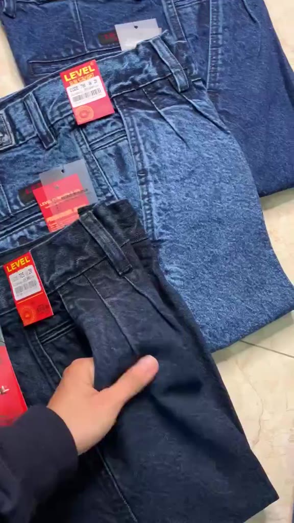 Quần Bò Nam Trung Niên Dáng Thụng Túi Chéo 2 Ly