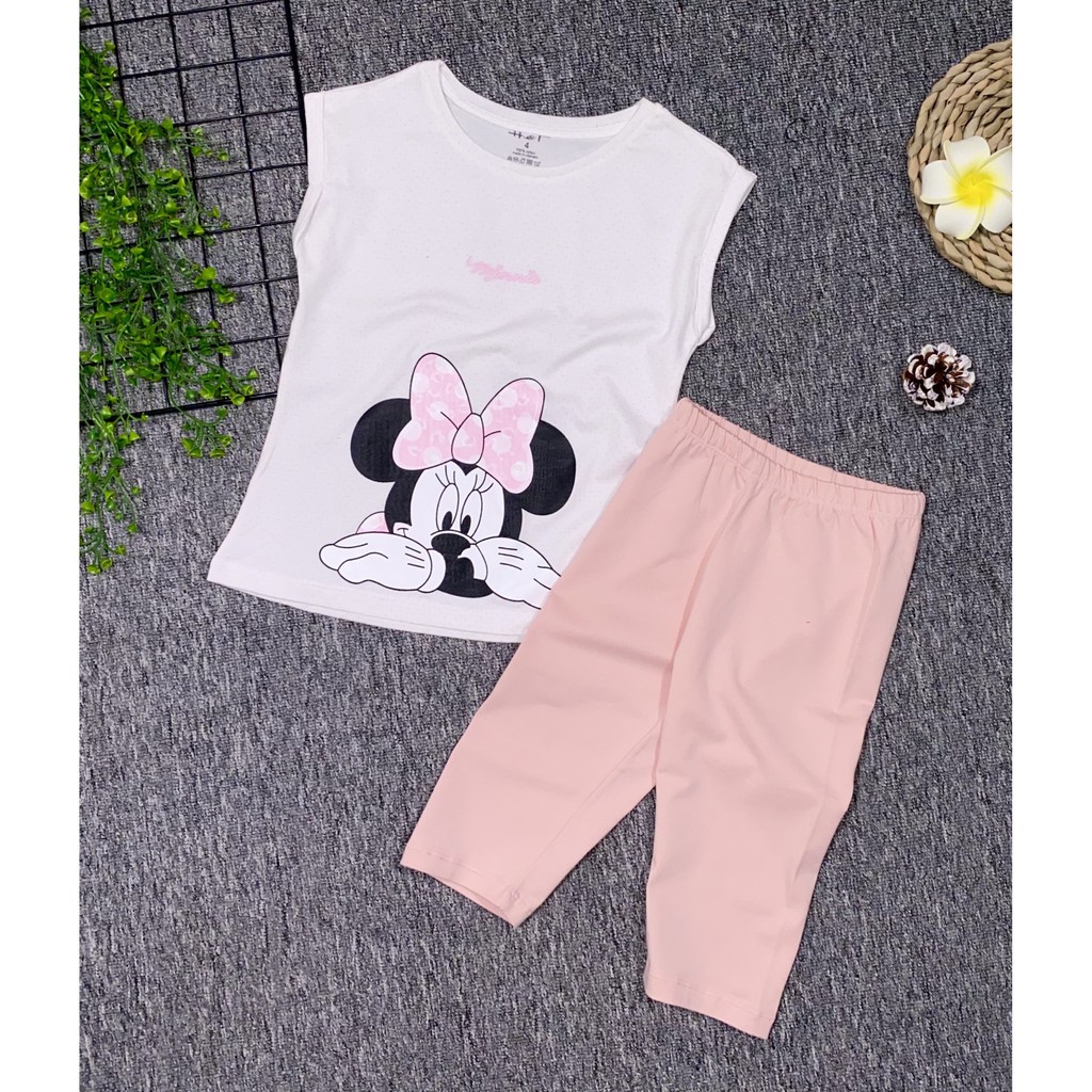 Bộ mickey quần lửng bé gái size  15-33kg chất cotton thấm hút mồ hôi hàng có sẵn, ảnh thật, kèm video