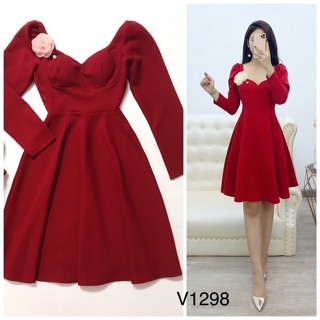 Đầm đỏ xoè quyến rũ v1298 - DVC phân phối chính thức ( kèm ảnh thật sản phẩm shop tự chụp)