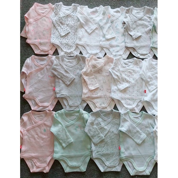 Bodysuit cho bé bộ body chip dài tay cài cúc VẠT CHÉO xuất dư cho bé trai và bé gái