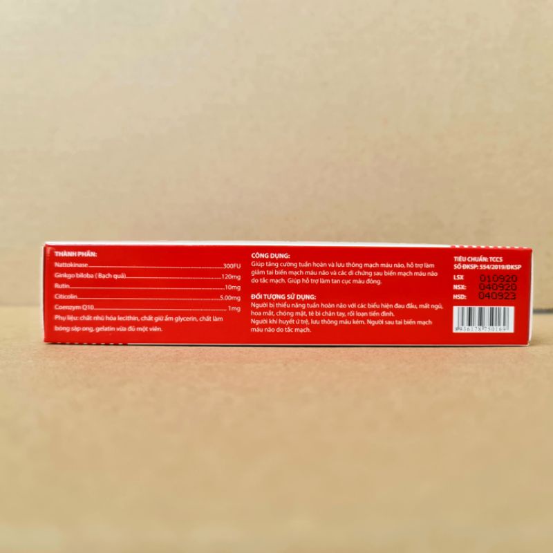 Hoạt huyết dưỡng não Ginkgo Biloba Nattobest Q10 hỗ trợ tăng tuần hoàn não, tan cục máu đông – Hộp 30 viên