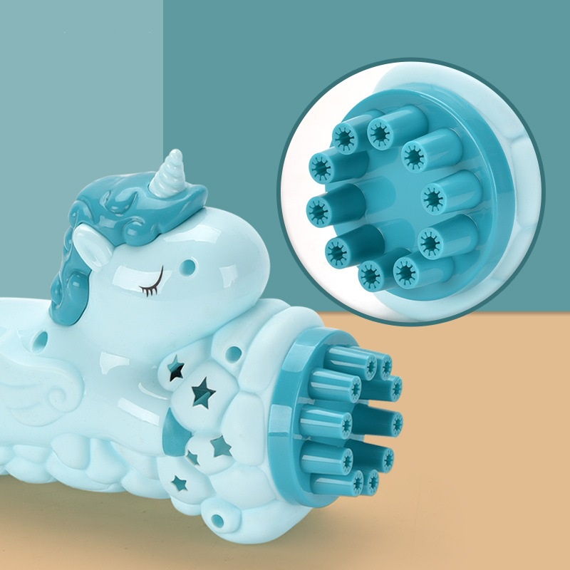 Đồ chơi máy thổi bong bóng xà phòng mẫu Ngựa 1 sừng Unicorn loại 10 nòng siêu đáng yêu cho trẻ em - KÈM PIN