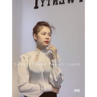 Áo sơ mi lụa cổ cúc vạt dài HSU0321