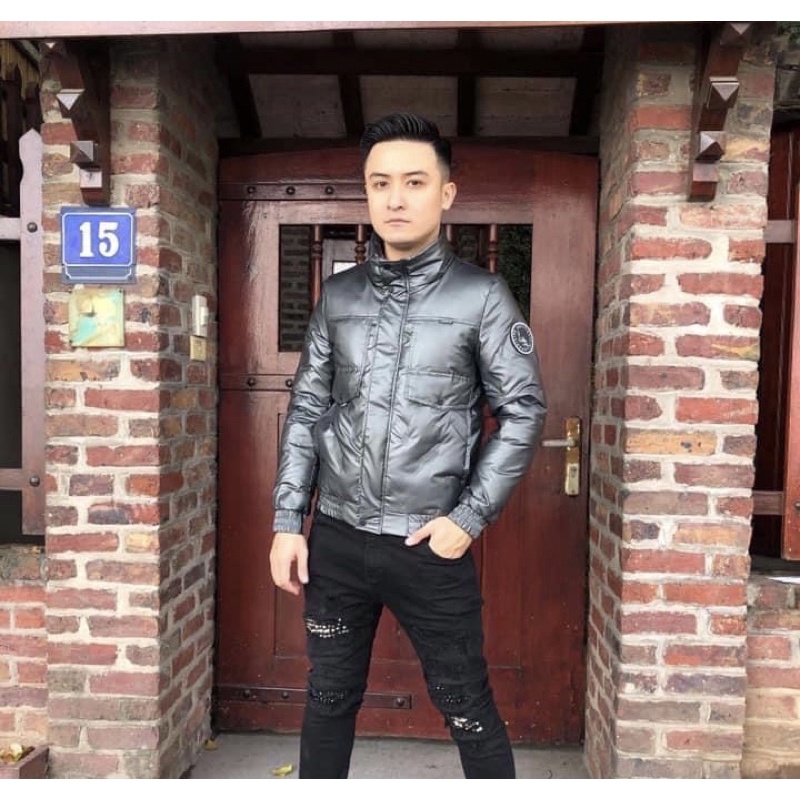 Áo phao ba lớp siêu dày có lót lông vũ hoạ tiết logo, Áo khoác mùa đông thời trang phong cách hàn quốc btshop từ 55-80kg