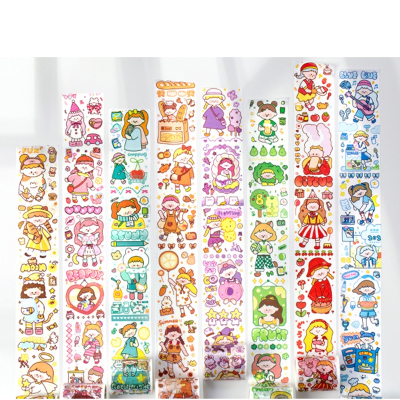 Hộp 5 cuộn băng keo washi họa tiết đáng yêu dùng trang trí sổ tay diy