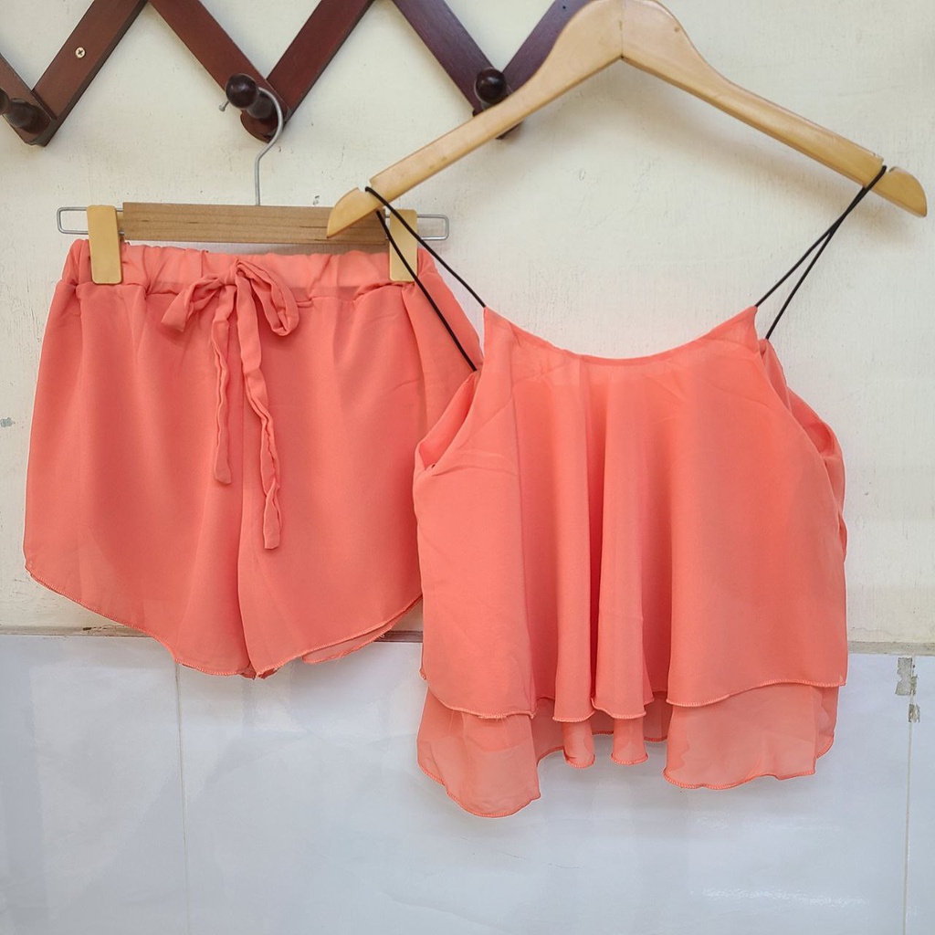 Set đồ bộ mặc nhà, đồ ngủ 2 dây mát mẻ, quyến rũ, chất voan 2 lớp 2 tầng SET BƯỚM VINTAGE