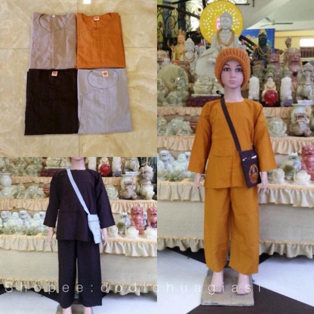 Đồ Lam Đi Chùa # Vạt Hò Cho Bé Vải Thoáng Mát # Quần Áo Bé Trai Gái - Đồ lam đi chùa - Set lam Phật tử