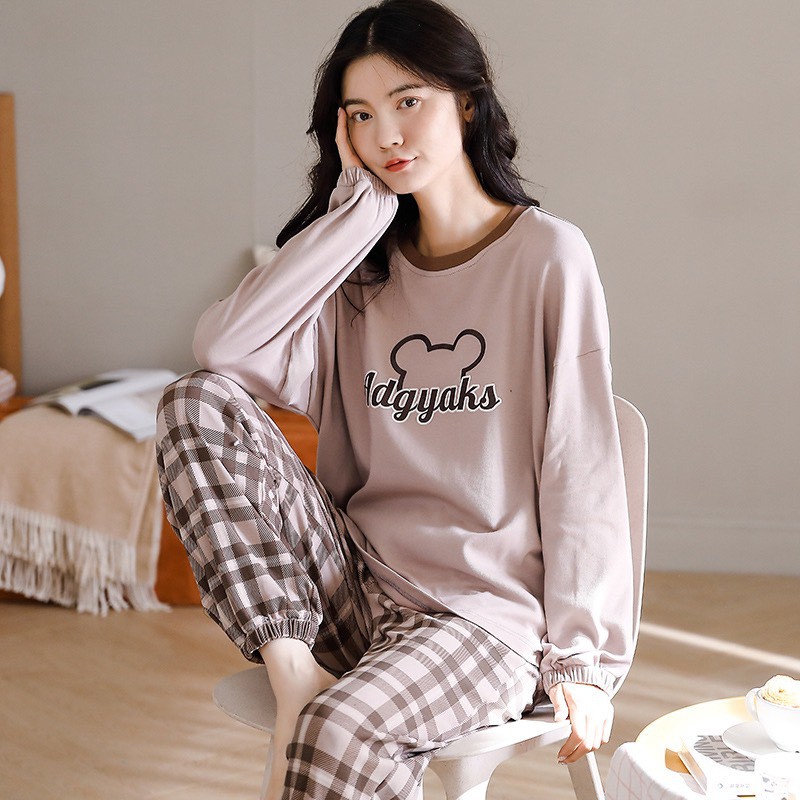 Bộ cotton thu đông mặc nhà Quảng Châu cao cấp bo chun co giãn 4 chiều - màu sắc tươi sáng