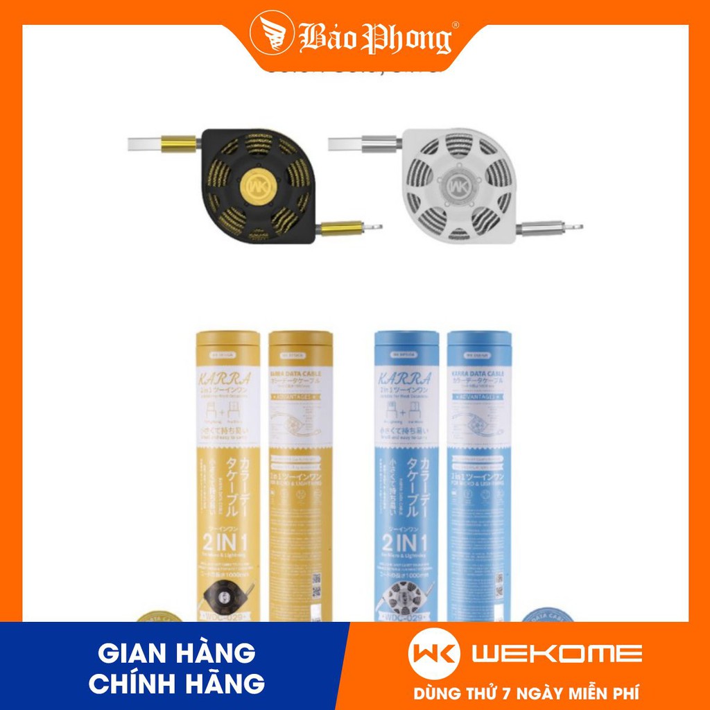 Cáp dữ liệu cuộn tròn 2 in 1 ( Micro và iP ) WK WDC-029- Mới 100%
