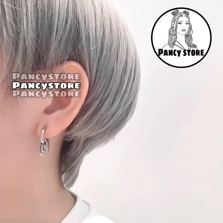 bông tai khuyên tai nam nữ phối 2 vòng Elip