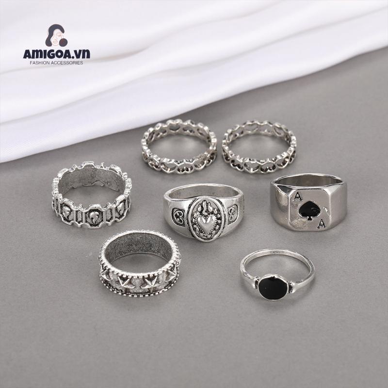✨✨Set 7 chiếc nhẫn đeo ngón tay phong cách Hàn Quốc cổ điển sành điệu cho nam