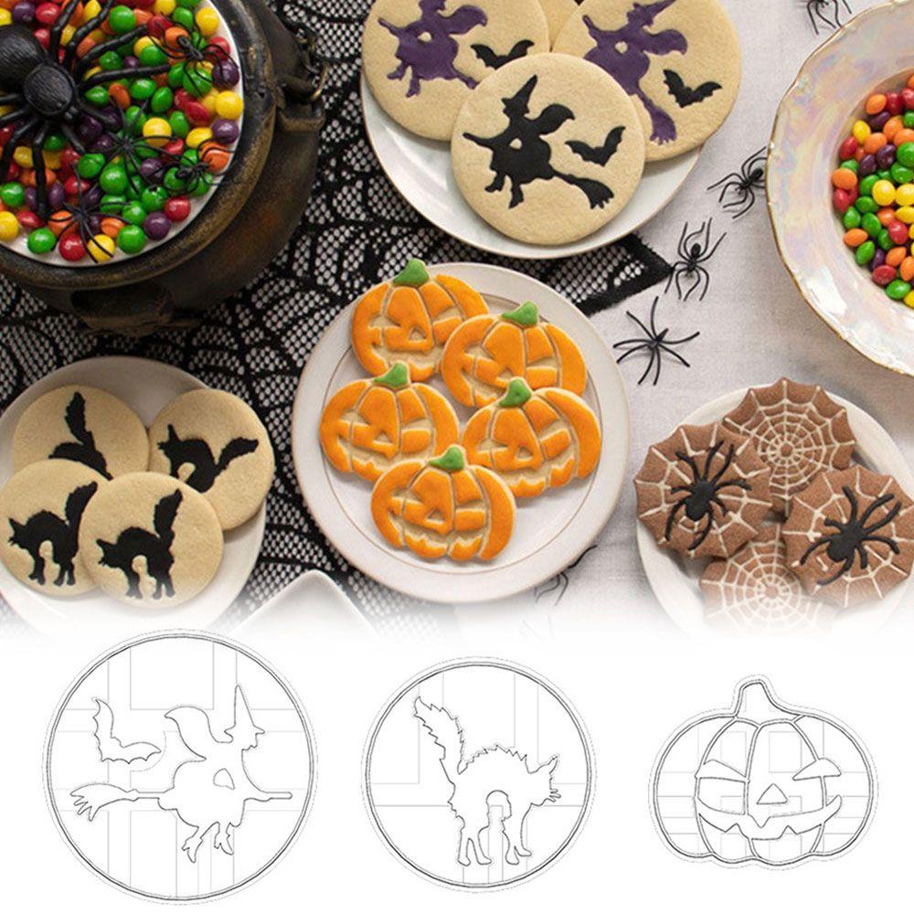 Set 3 Khuôn Nhấn In Nổi Trang Trí Bánh Quy Chủ Đề Halloween