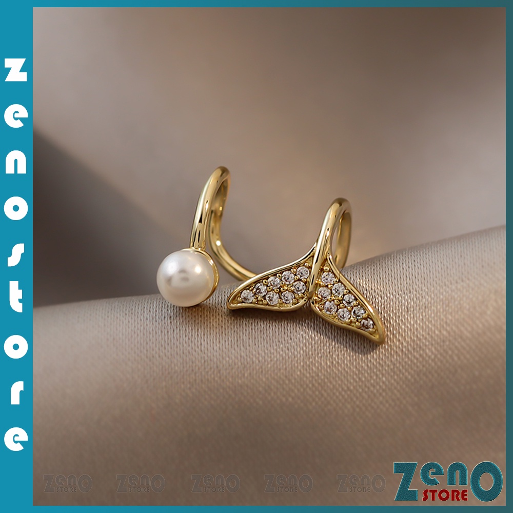 Bông tai kẹp ZenO mạ vàng KT04, kẹp đuôi cá đính đá