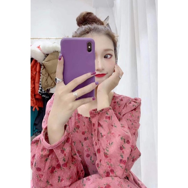 Váy hoa nhí hồng đất kiểu dáng babydoll dài tay mùa thu đông phong cách trẻ trung