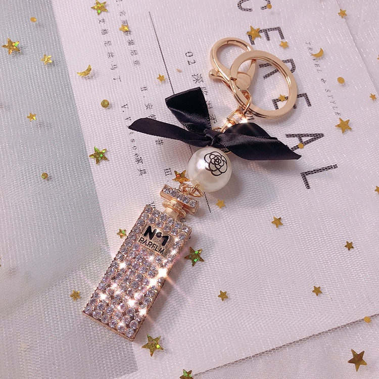 Móc khóa kim loại hình bình nước đính kim cương phong cách Hàn Quốc