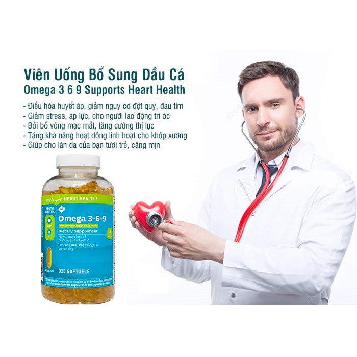 [HÀNG MỸ] Viên uống Omega 3-6-9 Supports Heart Health (325 viên) - Mẫu mới | Thế Giới Skin Care