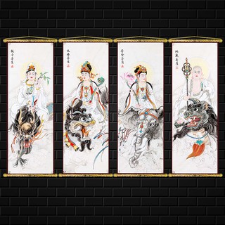 Tranh Liễn Phật Giáo - Bộ Tứ Đại Bồ Tát -tổng hợp– Vải canvas cao cấp nẹp sáo gỗ tự nhiên,  nhiều size- nhiều mẫu