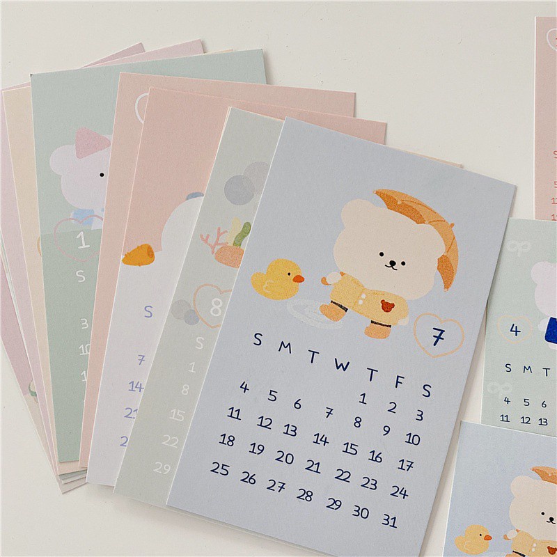 GaLiCiCi Year 2021 Monthly Calendar Card, Cute Cartoon Design. For Women