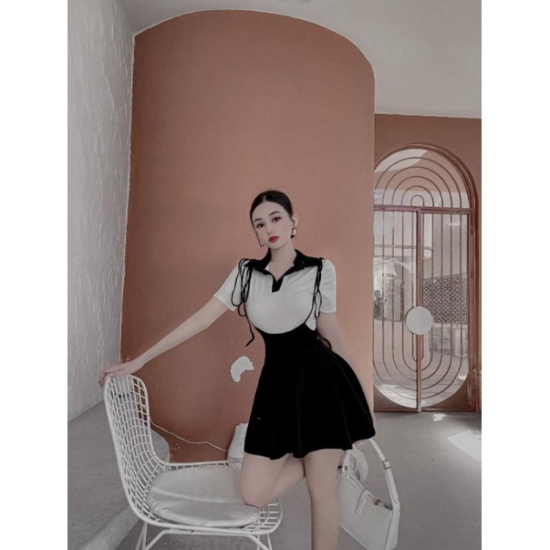 Set váy xếp ly + áo cổ polo