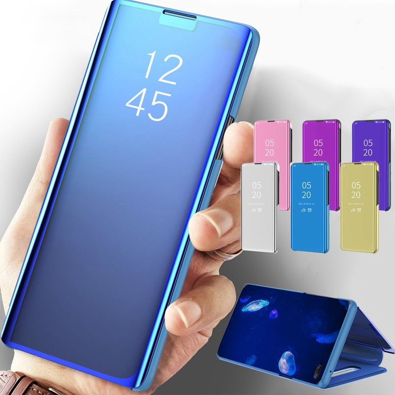 Ốp điện thoại nắp gập thông minh tráng gương trong suốt cho Samsung Note 8 5 J3 J5 J6 J7 2017 prime