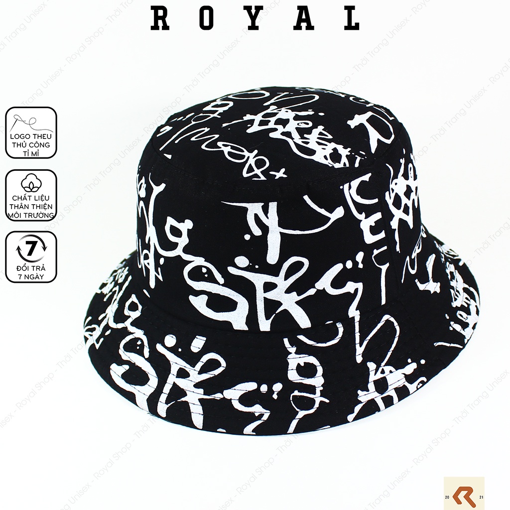 Mũ Bucket Nón Bucket Tai Bèo Nam Nữ Hàn Quốc Graffiti Hiphop Streetstyle Đen Vải Kaki Unisex - Royal Caps