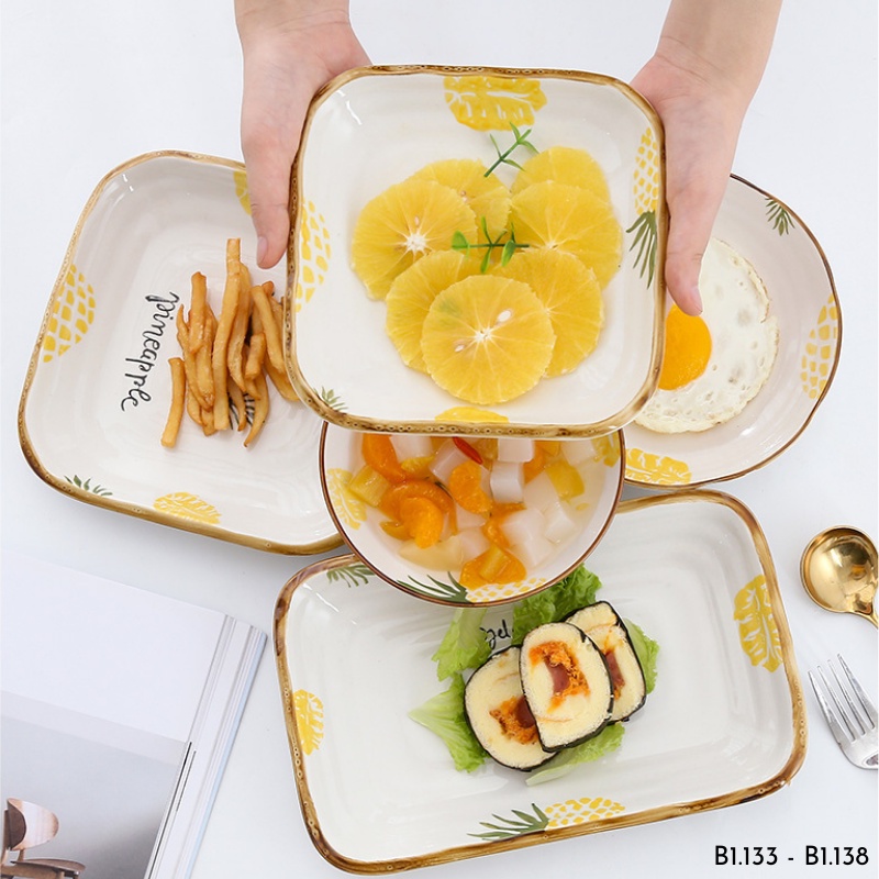 Bộ bát đĩa hình quả dứa , chén dĩa decor hình dứa Alifis