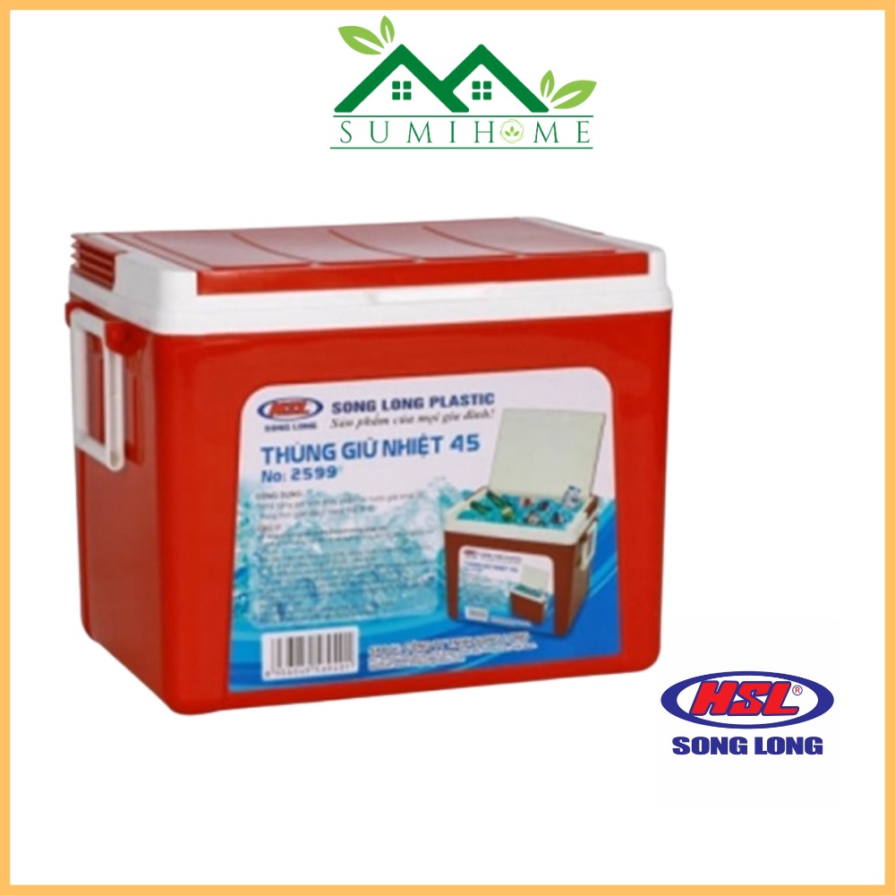 Thùng nhựa đựng đá 2 lớp giữ nhiệt Song Long 45L 3 màu đỏ vàng xanh - SUMIHOME