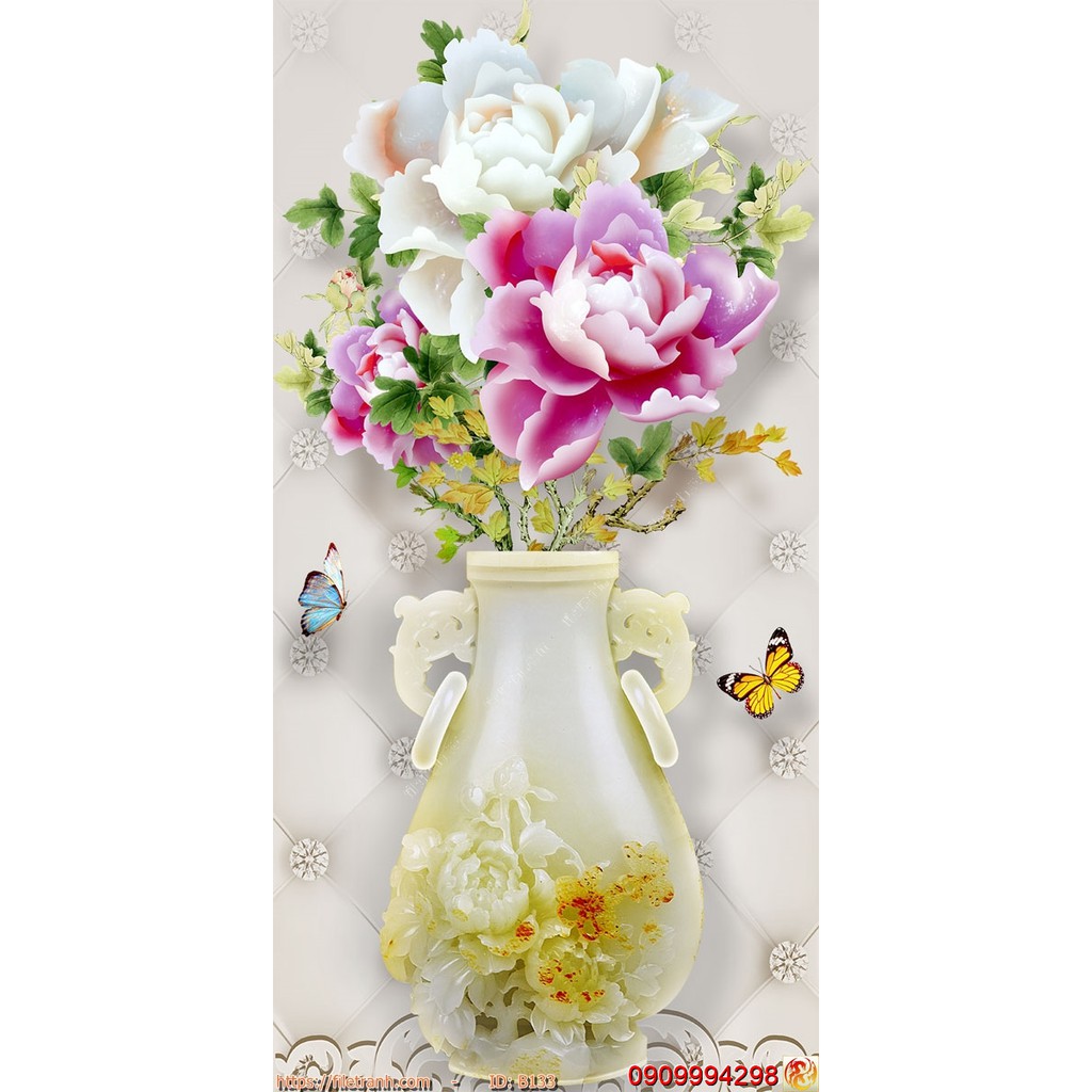 TRANH DÁN TƯỜNG 3D BÌNH HOA, LO HOA NHIỀU MẪU