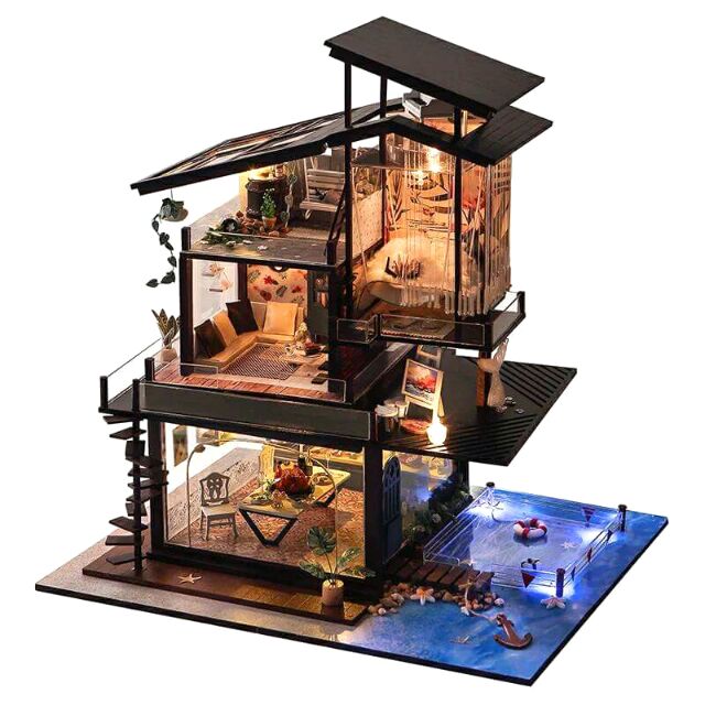 Kèm Mica và keo dán gỗ - Mô hình nhà gỗ búp bê dollhouse DIY - TB13 Vanlencia coast