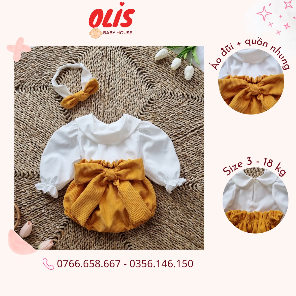 Set Bộ quần chip vải nhung tăm cho Bé gái OLIS Baby House, size 3 - 15 kg
