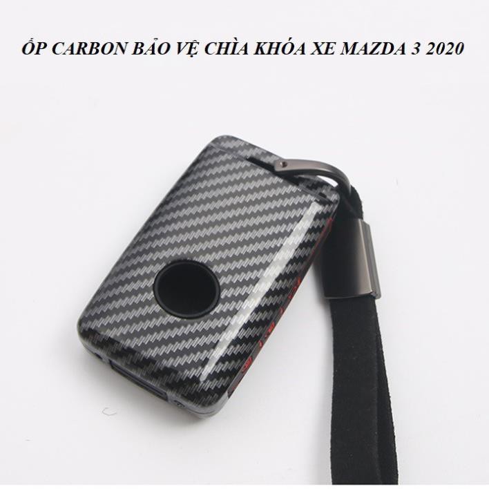 Ốp carbon chìa khóa, móc chìa khóa bao da chìa khóa xe Mazda 3 đời mới 2020 trở về sau