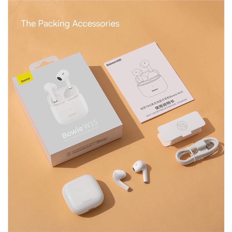Tai nghe nhét tai không dây BASEUS BOWIE W15 kết nối bluetooth 5.2 đa năng tiện lợi