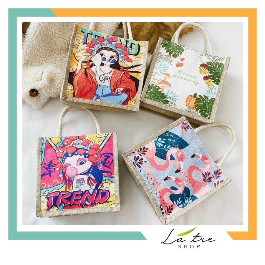 Túi Cói Mini Vải Canvas đi biển nữ đẹp đi chơi thời trang dễ thương cute cá tính phong cách Vintage hot trend 4021