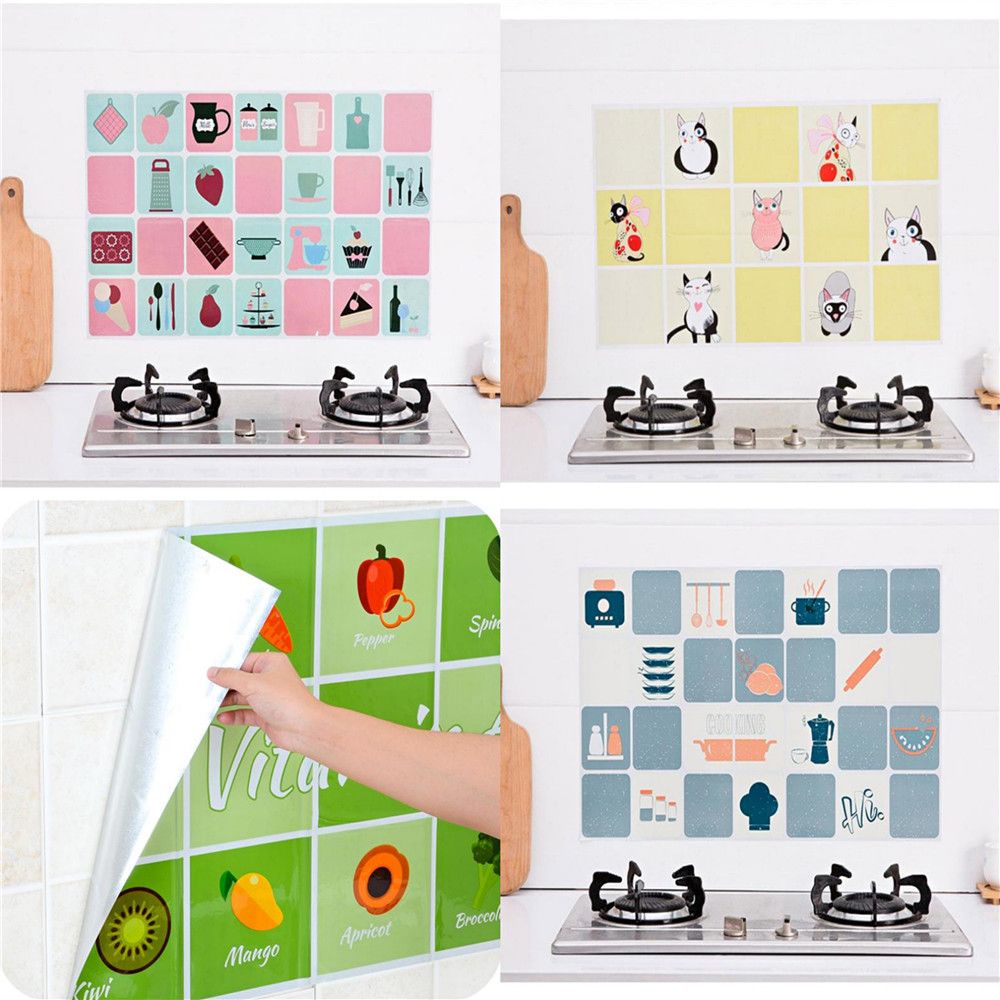 CONOPERY Giấy dán tường lá nhôm chống dầu chịu nhiệt độ cao chống thấm nước có thể tháo gỡ dùng trang trí nhà bếp