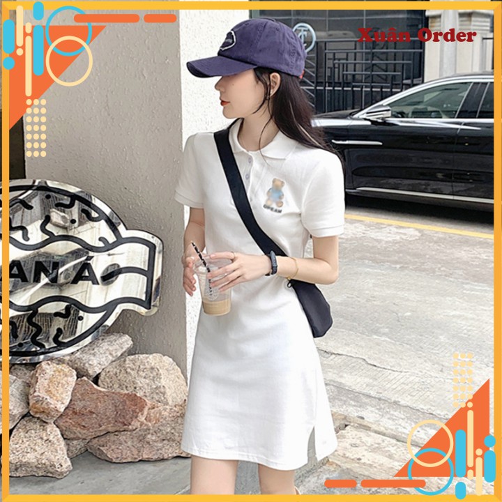 (Order 7-12 ngày, bigsize M-4XL) Váy Polo Đen Nữ Mùa Hè Béo Mm Mỏng Mảnh Mai Áo Thun Váy Ngắn Phong Cách Đại Học Váy Giả