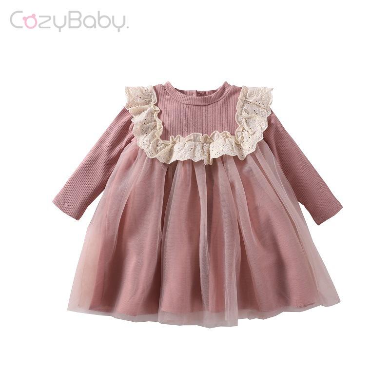 Đầm Công Chúa Tay Dài Vải cotton Kiểu Hàn Quốc Dễ Thương Cho Bé Gái