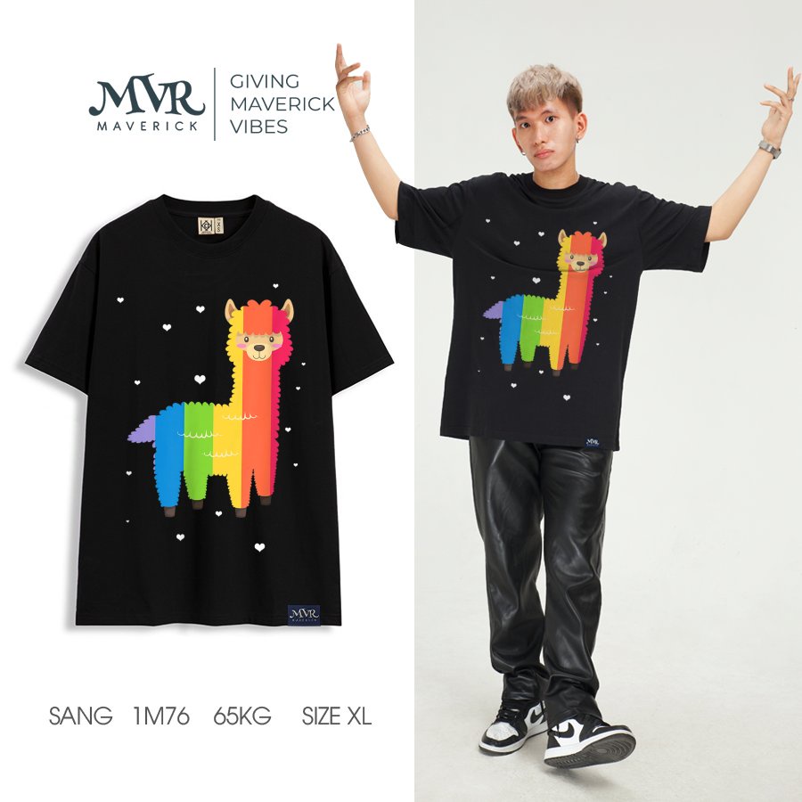 Áo Thun Phông Unisex In Hình Ngựa Llama Dễ Thương Cute Cầu Vồng Bày Màu Big Size Form Dáng Rộng Local BrandKK6010