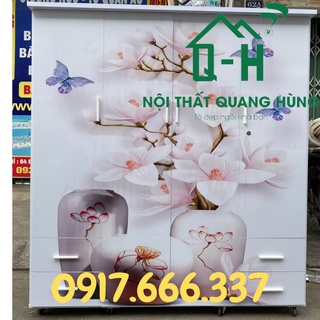 TỦ NHỰA ĐÀI LOAN 4 CÁNH 4 NGĂN KÉO IN 3D HOA MỚI 1M6X1M8