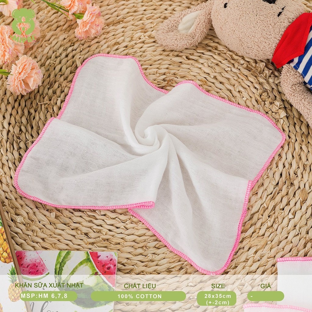 MIPBI Set khăn sữa xuất Nhật 4 lớp 10 cái/túi 100% cotton 28*35cm