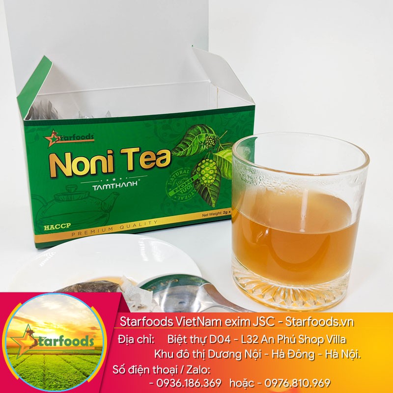 Trà Nhàu túi lọc tiện lợi làm từ 100% thành quả Nhàu khô - Noni tea sản phẩm của Starfoods Việt Nam