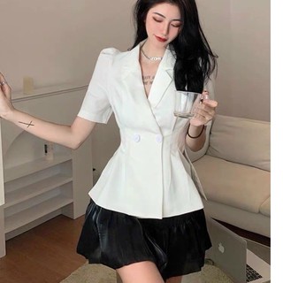 SET ÁO VEST + CHÂN VÁY XẾP LY ĐEN TRẮNG - ĐẦM CÔNG SỞ - GD168