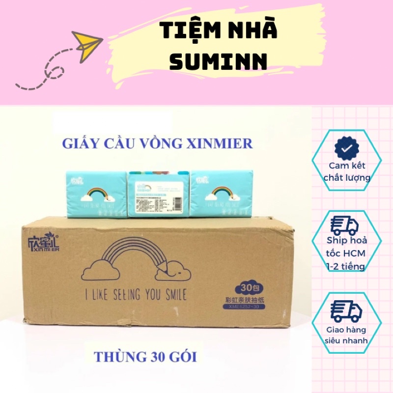 Thùng 30 gói khăn giấy Cầu Vồng vỏ nhám XinMier nội địa Trung siêu đẹp