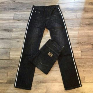 Quần jeans kẻ sọc ống suông