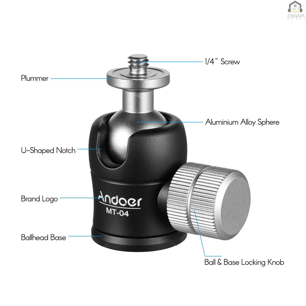 Đầu Bi Andoer MT-04 Xoay 360 Độ Với Ốc Vít 1 / 4 Cho Máy Ảnh DSLR Đứng