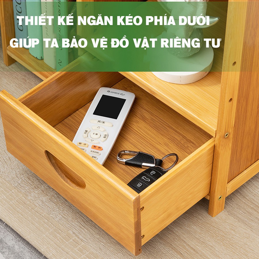 Tủ đầu giường để đồ phòng ngủ đa năng, thông minh VANGO V26 gỗ tre tự nhiên cao cấp, Phong cách Âu Á sang trọng