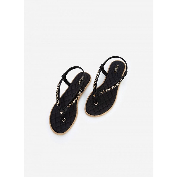 Vascara Sandal Quai Phối Xích Đế Chần Bông Viền Cói - SDK 0319 - Màu Đen