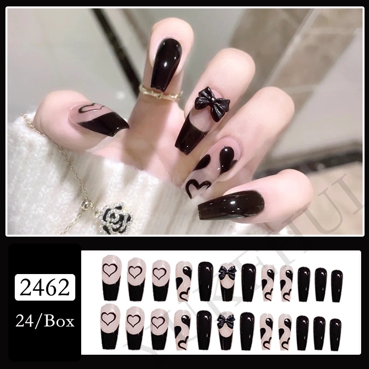 2462 YUKEHUI bộ móng tay giả set móng giả trong suốt móng tay giả đính nơ móng tay giả dài đính đá móng giả đẹp bộ móng tay giả đính đá móng tay giả đính đá ngắn  móng tay giả dài vuông