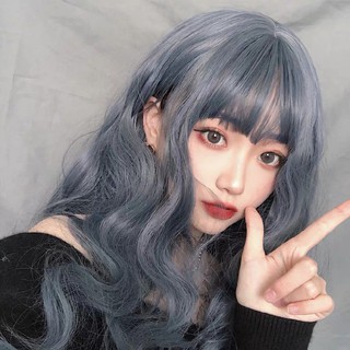 Tóc Giả Xoăn Dài Màu Xám Xanh